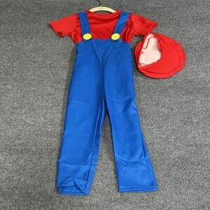 Karnival Plumber Boy Costume Kids Medium Red Blue Shirt Overalls Hat Mario